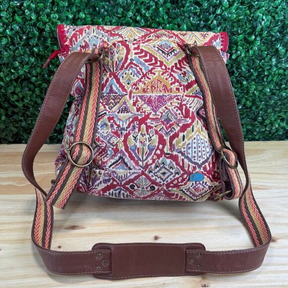 Sakroots Artist Circle Convertible Backpack Red Peace Love Bag Tote Travel - Picture 3 of 12